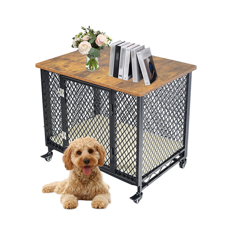 Møbler stil stor trehundbur med hjul og pute Møbler stil stor trehundbur med hjul og pute