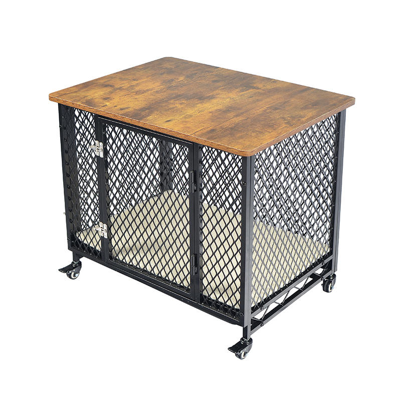 Møbler stil stor trehundbur med hjul og pute Møbler stil stor trehundbur med hjul og pute