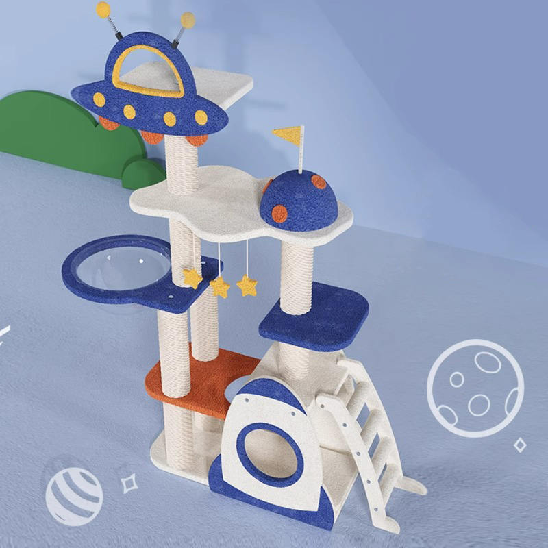 Blue Space Capsule Climbing Frame Cat Tree Tower for Kitten Playing Toy Blue Space Capsule Climbing Frame Cat Tree Tower for Kitten Playing Toy