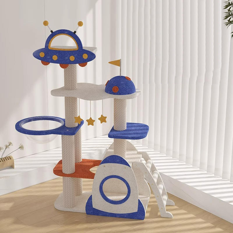 Blue Space Capsule Climbing Frame Cat Tree Tower for Kitten Playing Toy Blue Space Capsule Climbing Frame Cat Tree Tower for Kitten Playing Toy