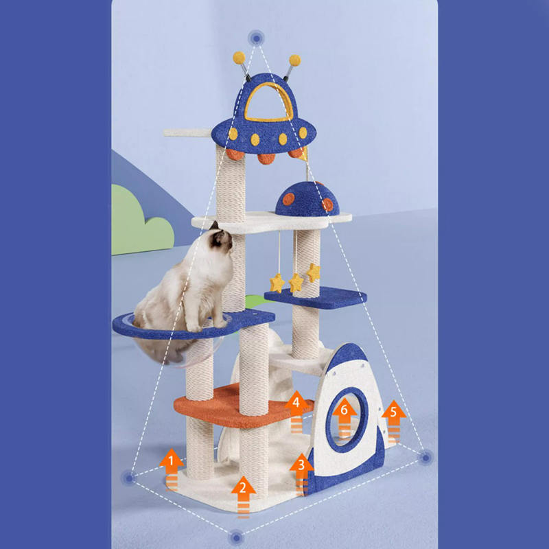 Blue Space Capsule Climbing Frame Cat Tree Tower for Kitten Playing Toy Blue Space Capsule Climbing Frame Cat Tree Tower for Kitten Playing Toy