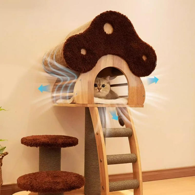 Mushroom Shape Condo Tower Wood Climbing Frame Solid Cat Tree With Ladder Mushroom Shape Condo Tower Wood Climbing Frame Solid Cat Tree With Ladder