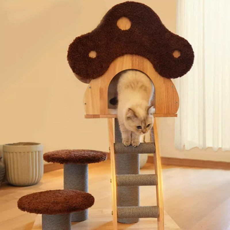 Mushroom Shape Condo Tower Wood Climbing Frame Solid Cat Tree With Ladder Mushroom Shape Condo Tower Wood Climbing Frame Solid Cat Tree With Ladder