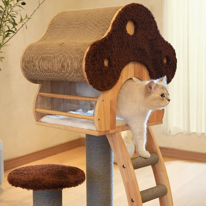 Mushroom Shape Condo Tower Wood Climbing Frame Solid Cat Tree With Ladder Mushroom Shape Condo Tower Wood Climbing Frame Solid Cat Tree With Ladder