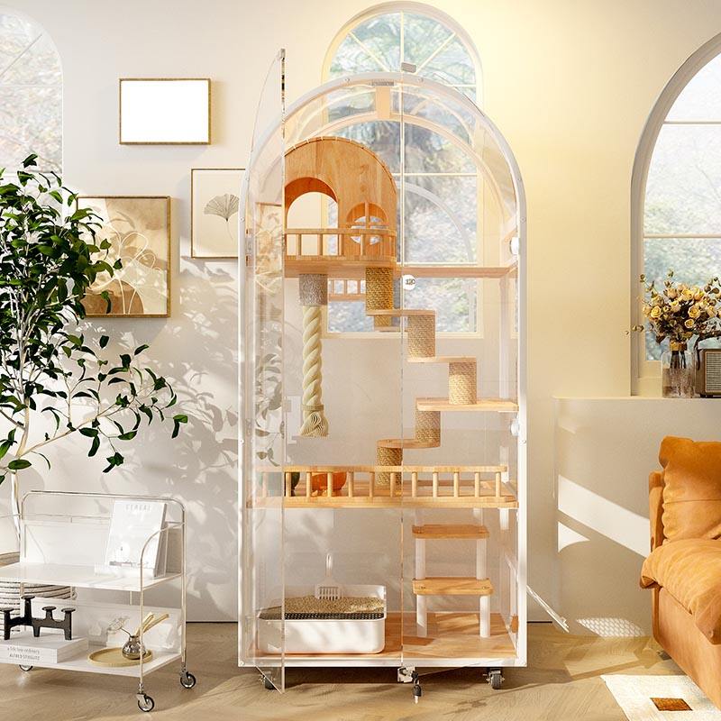 Innendørs tre katt house hotell panoramisk villa solid kattebur kabinettskap Innendørs tre katt house hotell panoramisk villa solid kattebur kabinettskap