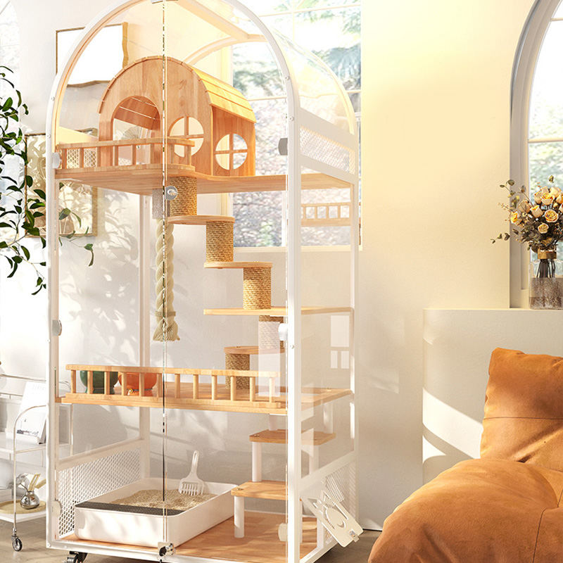 Innendørs tre katt house hotell panoramisk villa solid kattebur kabinettskap Innendørs tre katt house hotell panoramisk villa solid kattebur kabinettskap