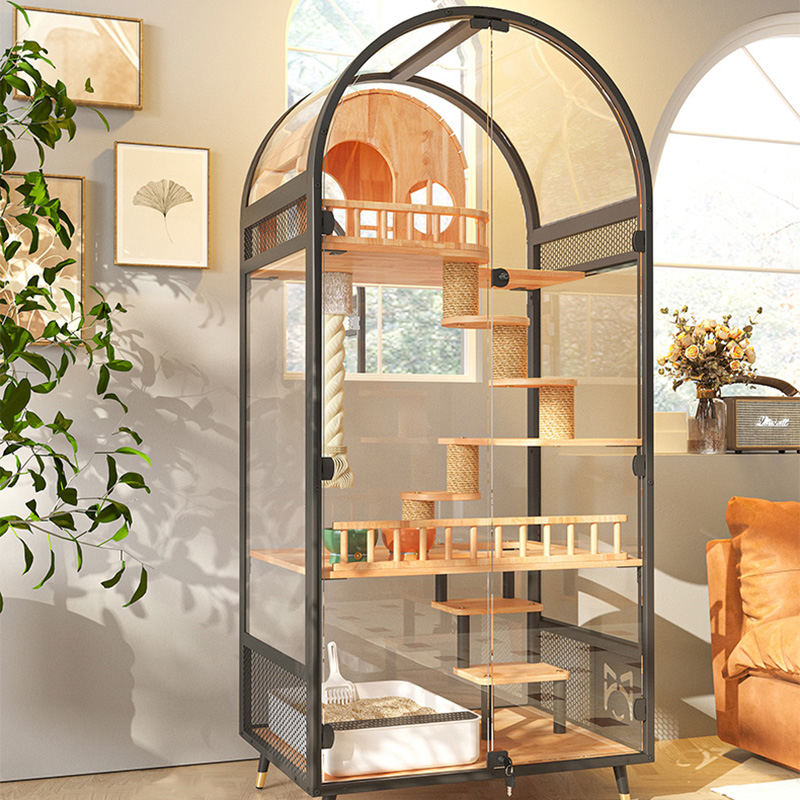 Innendørs tre katt house hotell panoramisk villa solid kattebur kabinettskap Innendørs tre katt house hotell panoramisk villa solid kattebur kabinettskap