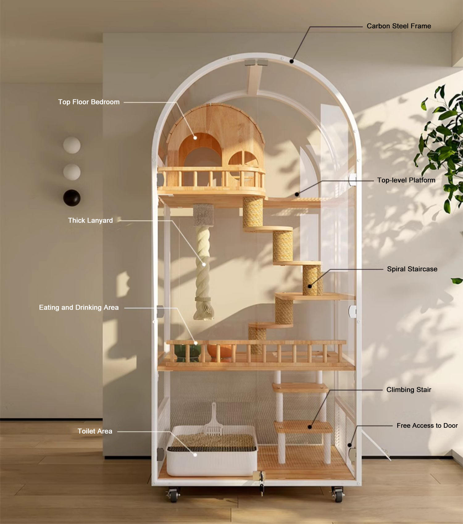 Innendørs tre katt house hotell panoramisk villa solid kattebur kabinettskap Innendørs tre katt house hotell panoramisk villa solid kattebur kabinettskap