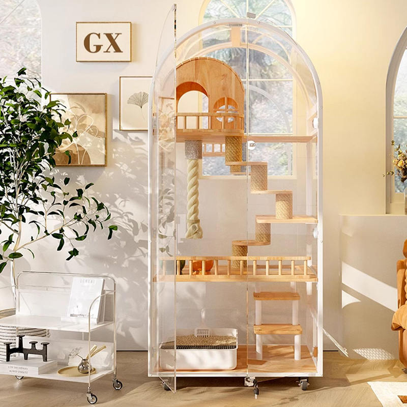 Innendørs tre katt house hotell panoramisk villa solid kattebur kabinettskap Innendørs tre katt house hotell panoramisk villa solid kattebur kabinettskap