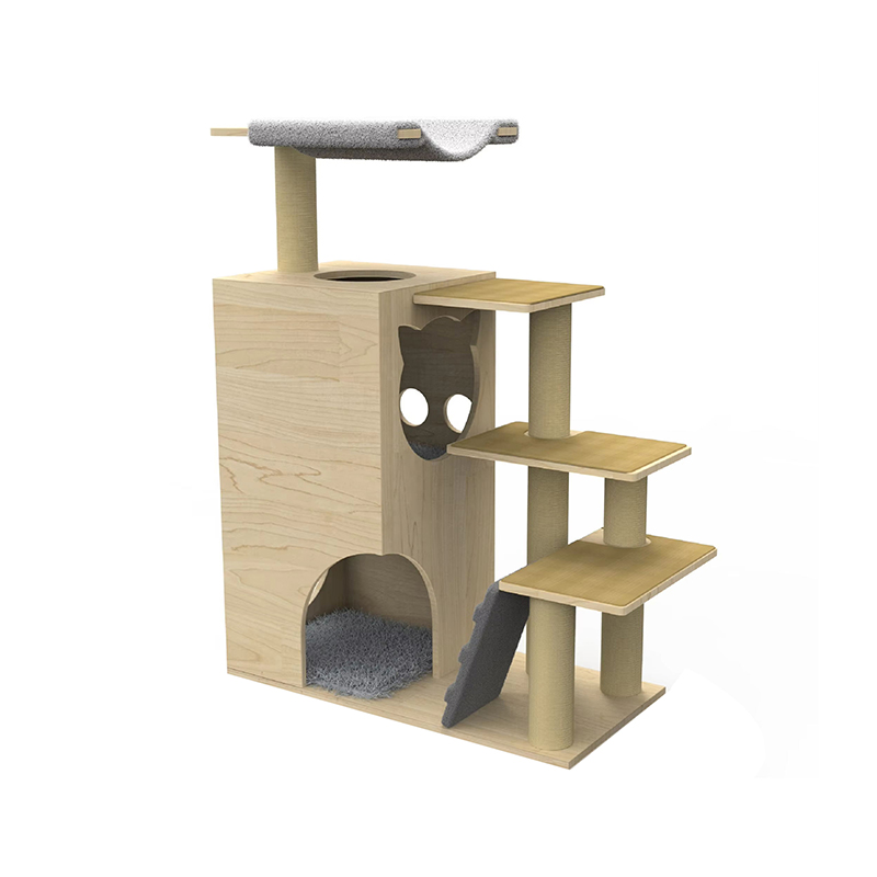 Wood Tower Condo Cat Tree Climbing Frame with Sisal Skraping Posts