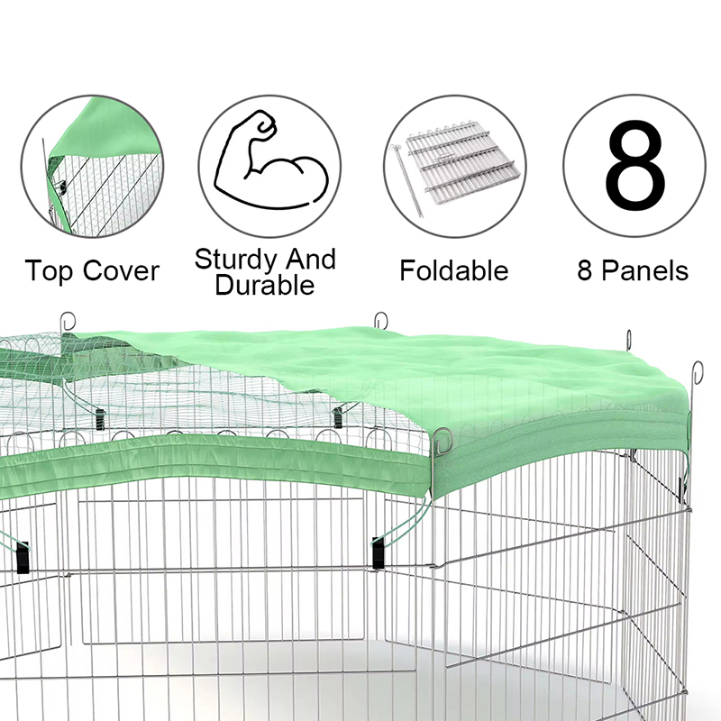 Sammenleggbar valp Rabbit Metal Run Dog Playpen med toppomslag Sammenleggbar valp Rabbit Metal Run Dog Playpen med toppomslag
