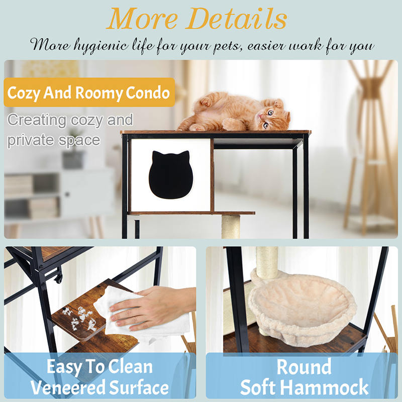 Moderne tre og metall katt tre innendørs tårn leilighet med hengekøye Moderne tre og metall katt tre innendørs tårn leilighet med hengekøye