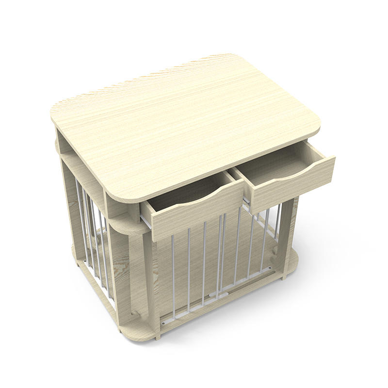 Beige moderne innendørs møbelstil tre metall hundebur Beige moderne innendørs møbelstil tre metall hundebur