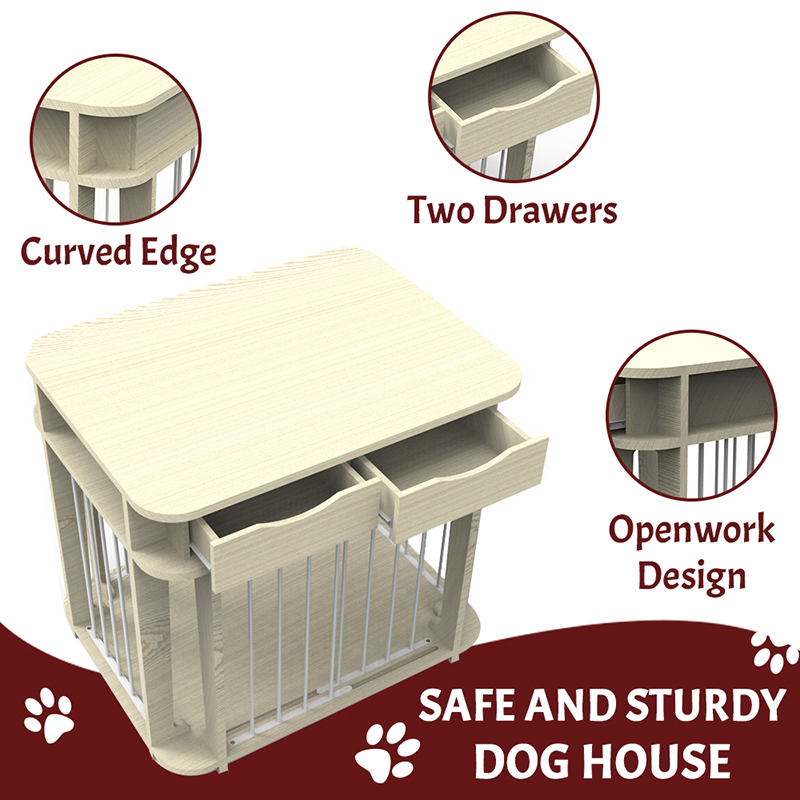 Beige moderne innendørs møbelstil tre metall hundebur Beige moderne innendørs møbelstil tre metall hundebur