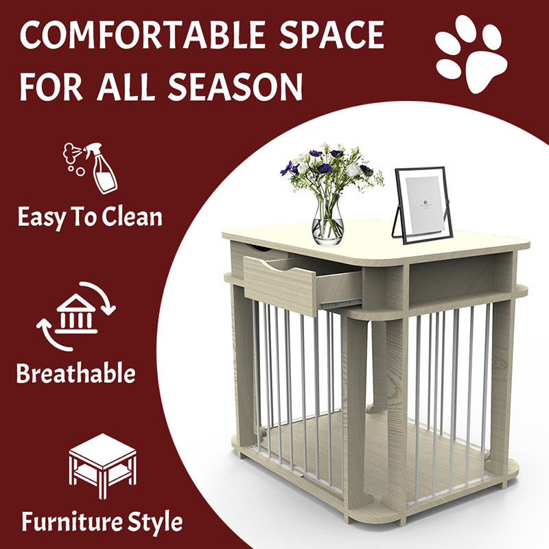 Beige moderne innendørs møbelstil tre metall hundebur Beige moderne innendørs møbelstil tre metall hundebur