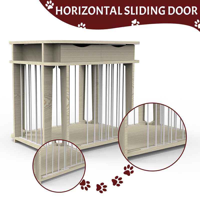 Beige moderne innendørs møbelstil tre metall hundebur Beige moderne innendørs møbelstil tre metall hundebur