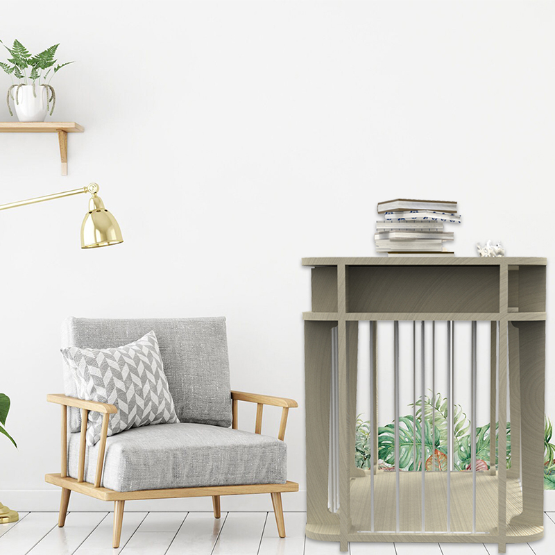 Beige moderne innendørs møbelstil tre metall hundebur Beige moderne innendørs møbelstil tre metall hundebur