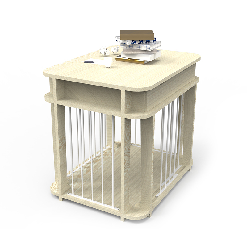 Beige moderne innendørs møbelstil tre metall hundebur Beige moderne innendørs møbelstil tre metall hundebur