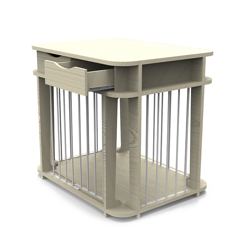 Beige moderne innendørs møbelstil tre metall hundebur Beige moderne innendørs møbelstil tre metall hundebur